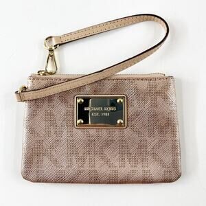 Michael Kors Metallic Leather Wristlet Wallet Rose Gold Pink